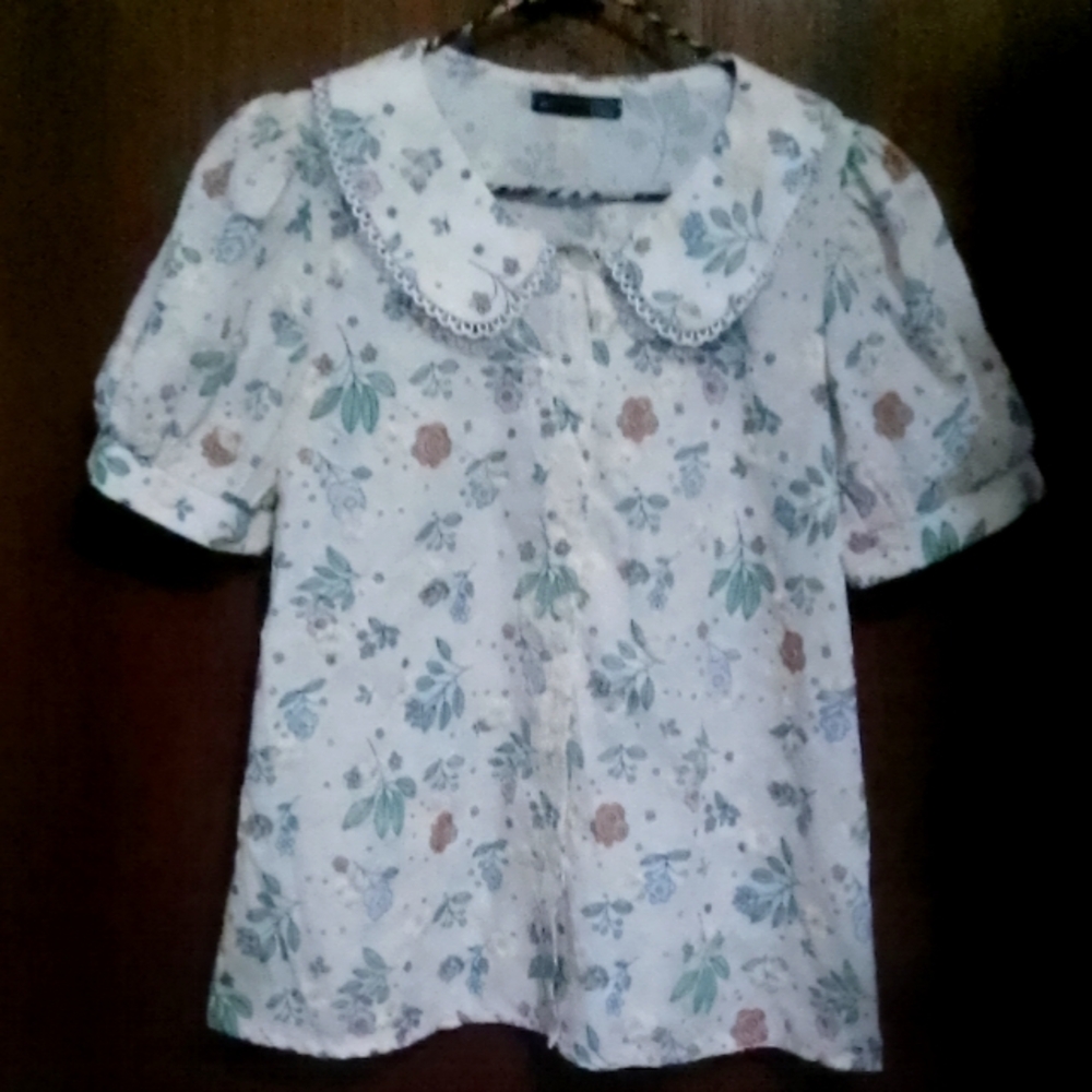 Peter Pan Collar Cottagecore Blouse L
